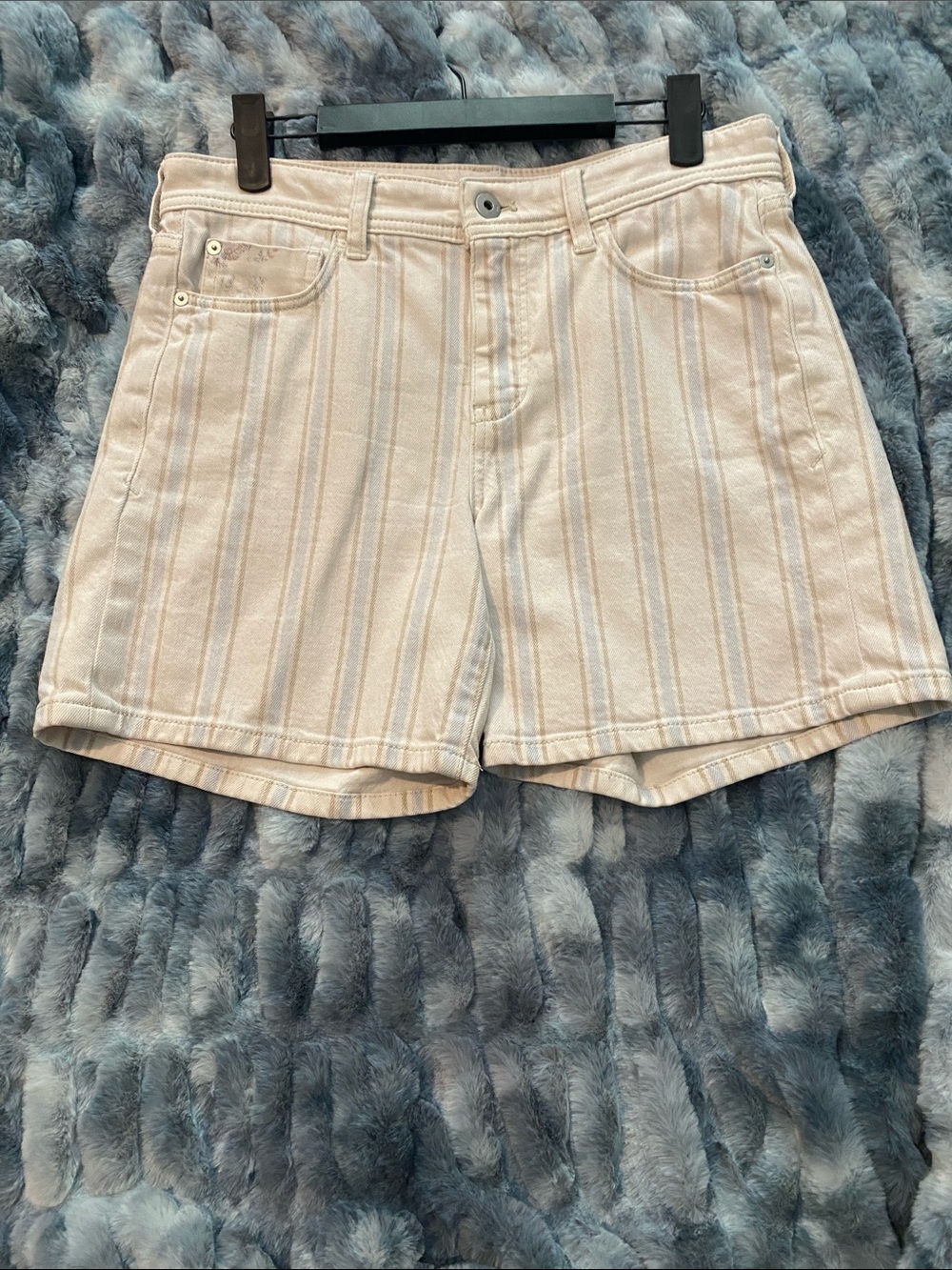 Striped Cream High-Rise Denim Shorts by Anthropologie/Pilcro